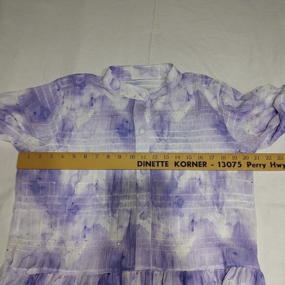 Bambah Purple White Tie Dye Pattern Chiffon Long Sleeve Maxi Dress XL? - Picture 8 of 9